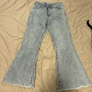 vintage light blue striped flared jeans